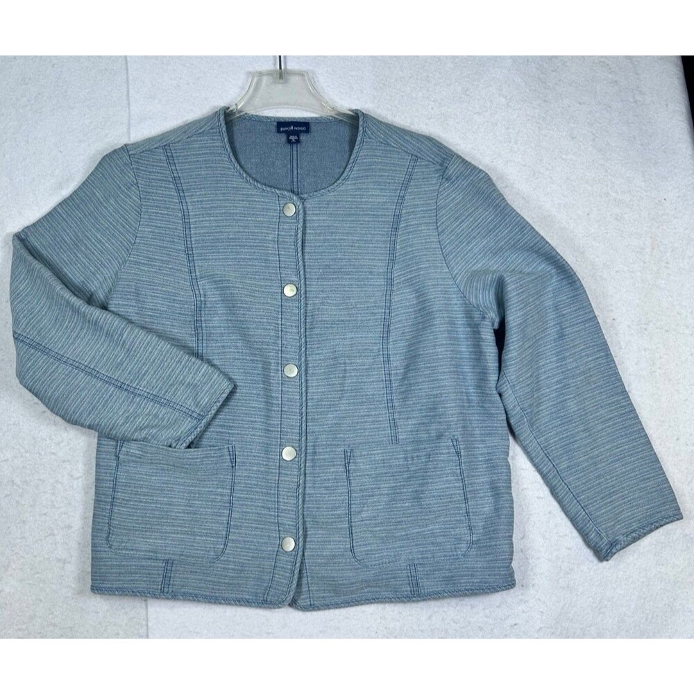 J.Jill Pure Jill Indigo Jacket Womens XL Petite Blue Cotton Blend Button Pocket